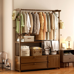 Simple coat rack bedroom household floor hanger bamboo thickened clothes rack storage display rack