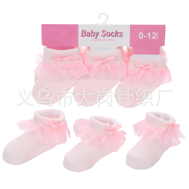 cute children's solid color lace socks with bow