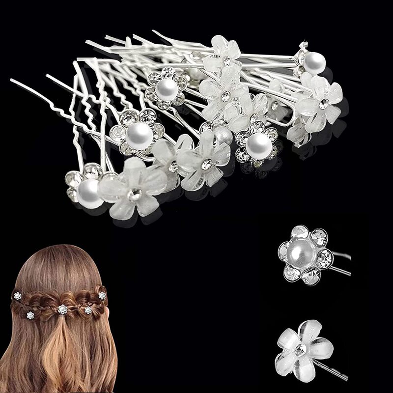 真珠のu型のヘアピンのヘアピンのビーズの花の髪とフォークの髪のドリルの花嫁の髪の花のフォークのu型のヘアピンの女性|undefined