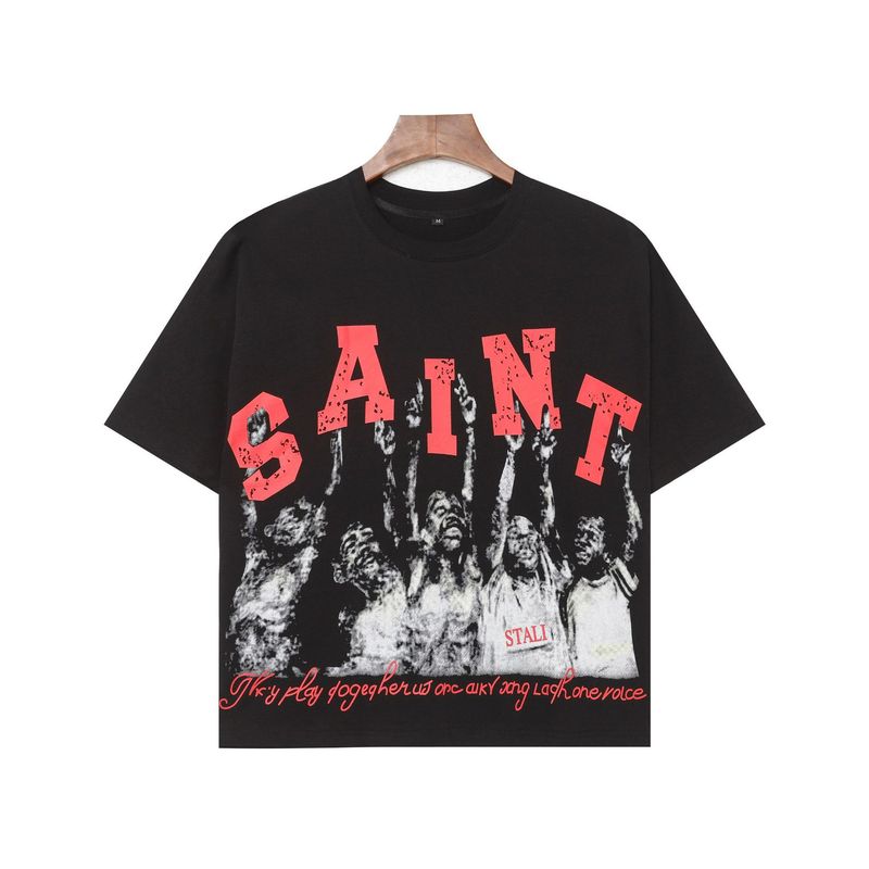 [高バージョン] ヨーロッパとアメリカの面白い熱転写ルーズ半袖 T シャツ女性用クロスボーダー卸売トレンディなブランド大きいサイズ外国貿易紳士服|undefined