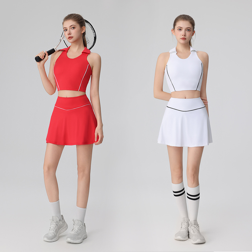 Conjunto Deportivo Bingse con Bloques de Color, Top Deportivo de Yoga para Mujer, Absorbente de Sudor, Transpirable, Falda Deportiva para Golf y Tenis