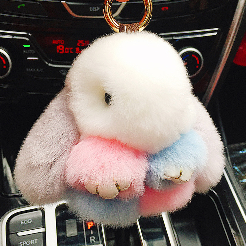 Rex rabbit fur mini rabbit doll pendant Bunny plush dead doll Rabbit mobile phone ornaments car keychain