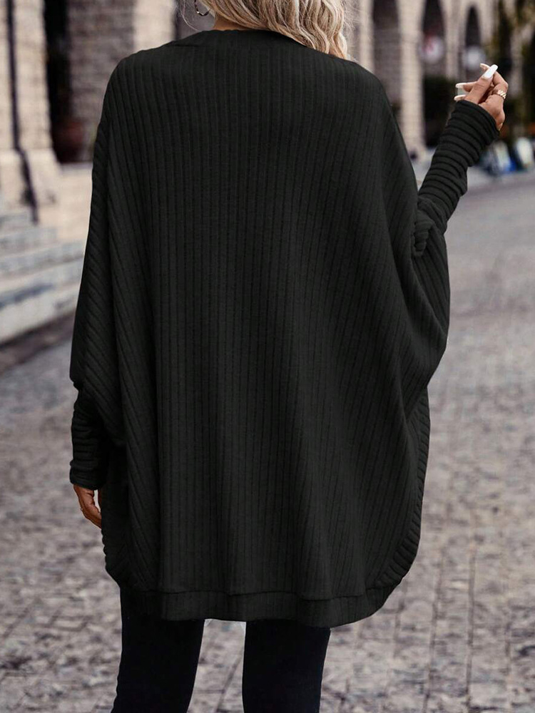 Women's Clothing V-Neck Knit Cardigan Sweater - Soft Loose Fit Long Sleeve Open Front Casual Pullover For Fall Winter (Black, Gray, Army Green)​_voghion.com