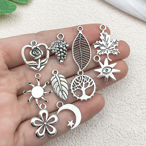DIY Alloy Star Moon Sun Leaf Rose Keychain Accessories Bracelet Necklace Earrings Pendant