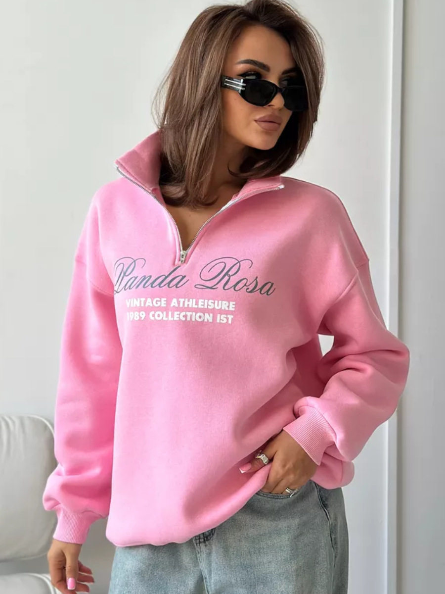 Felpa con cappuccio, mezza zip, calda, larga, foderata in pile, autunno-inverno, versatile, con stampa sul davanti_voghion.com