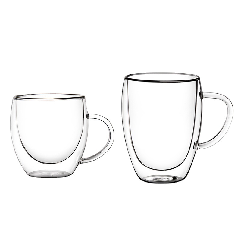 Taza de cristal resistente al calor de la doble-capa con la taza de café transparente de la manija taza fría creativa de la bebida de la leche con ventas directas de la fábrica de la taza de la tapa