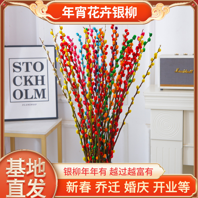 银柳真花鲜枝年宵花卉红色干花福桶银柳水培植物鲜花客厅银柳2