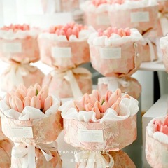 小香風布圓形花束刺繡鮮花包裝紙手工花藝材料內襯提花布包花布