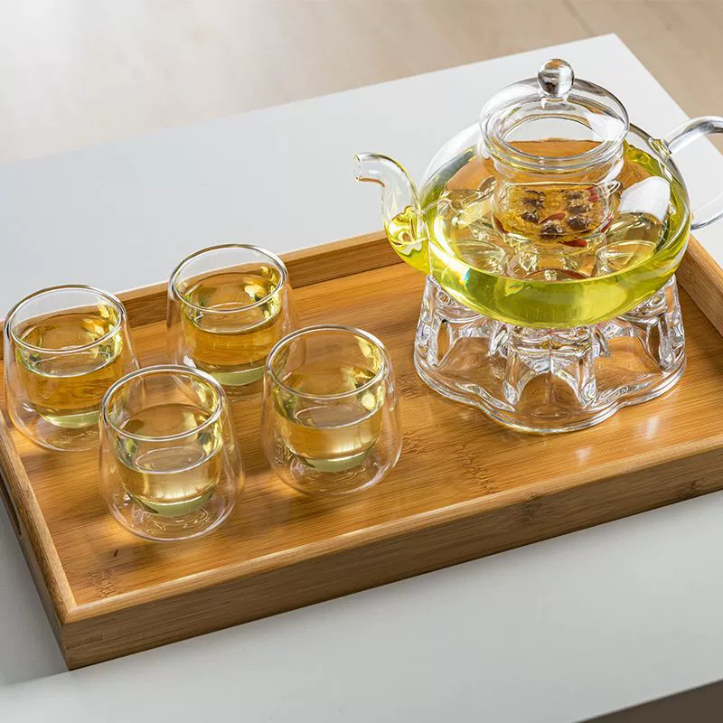 Термостойкий прозрачный стеклянный чайник для цветов, набор для черного чая, нагревательная основа, изоляция, чайная свеча, спиртовая лампа, железная рама, чайная плита