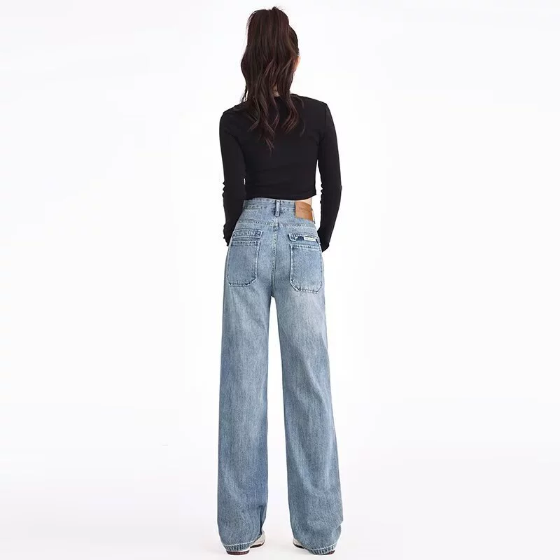 Джинсы с ретро‑дизайном свободного прямого кроя, брюки, тренд сезона, высокая талия, свободный посадка, стройный/облегающий