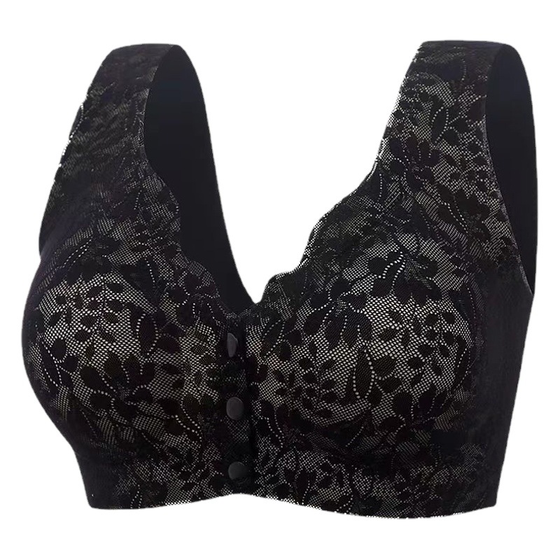 De mediana edad y ancianos Nueva ropa interior de las mujeres botón frontal más el tamaño empuja hacia arriba el sujetador anti-flacidez soporte superior cómodo sujetador sin costuras