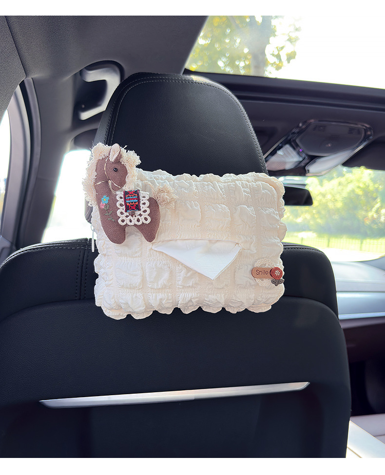 Car Paper Drawer Hanging Creative Cute Auspicious Pony Car Seat Back Napkin Bag Car Armrest Box Tissue Box