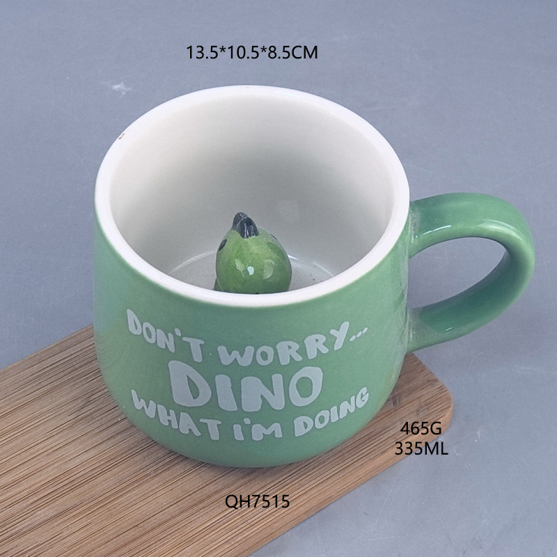 Taza de agua de cerámica de dibujos animados lindo taza 3D taza de dinosaurio taza de café verde taza de dinosaurio creativo