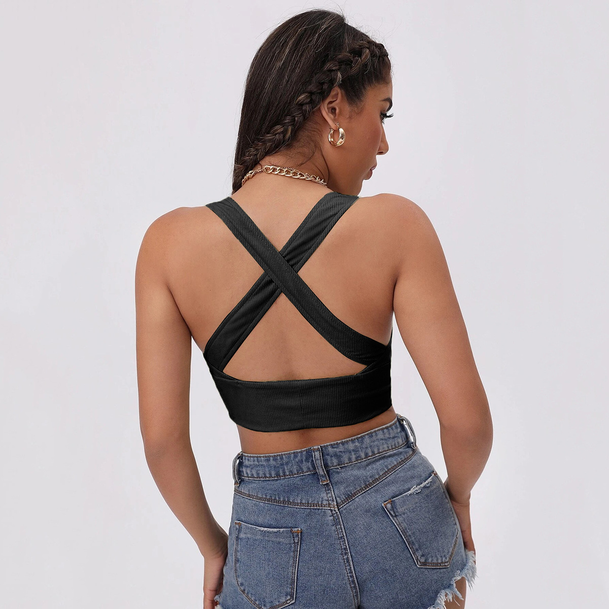 slim solid color V-neck backless camisole NSYSQ128226