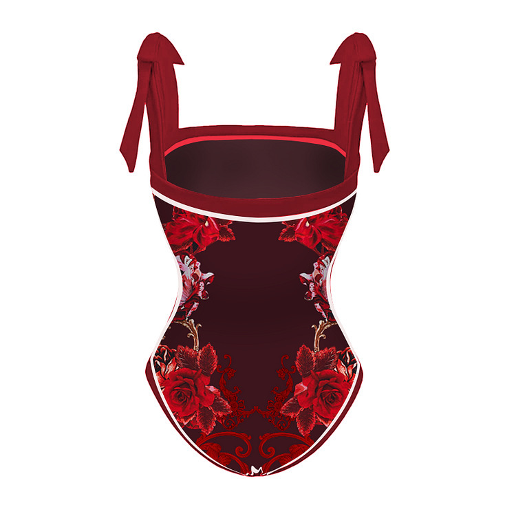 Costume intero donna con fiocco e stampa per mare e piscina_voghion.com