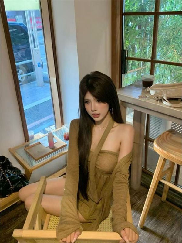 美拉德穿搭套装咖色长袖针织开衫女装秋季辣妹抹胸背心上衣两件套|undefined