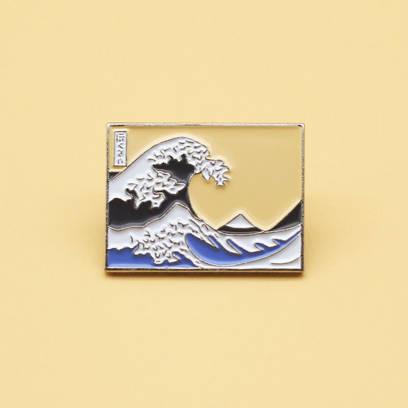 Kanagawa surf insignia de metal ola arte broche japonés simple dibujos animados pin hombres y mujeres Comercio exterior Venta caliente