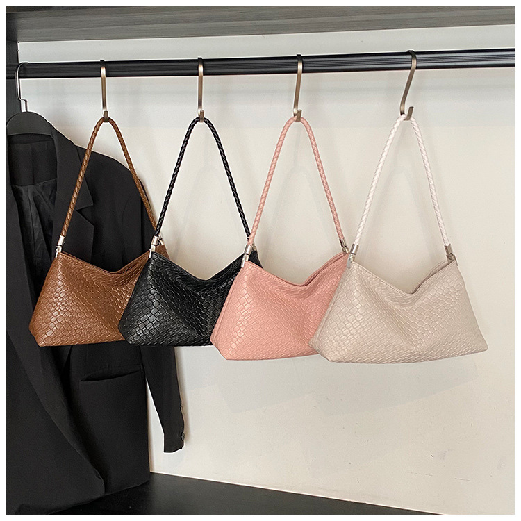 Solid color casual woven pattern large-capacity fashionable 2025 retro new style, elegant underarm bag, single-shoulder hand-carry ladies' bag undefined