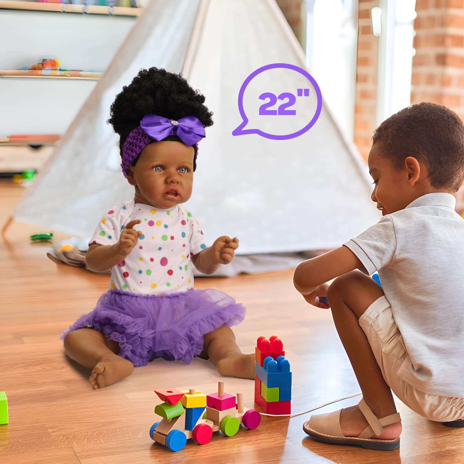 Muñeca de boca inclinada para niños 22 pulgadas regalos negros bebés pesados muñecas de vacaciones africanas nuevas