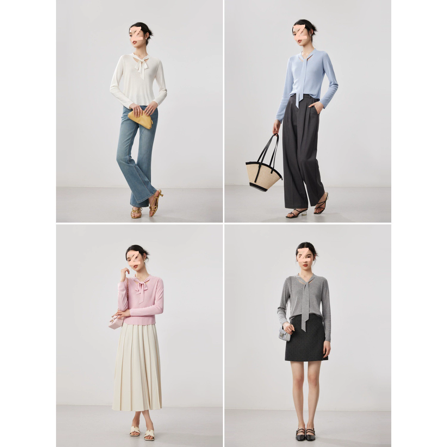 Woolen silk elegant knitted sweater, V-neckline