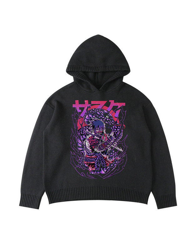 New Two-Dimensional Naruto Anime Retro Picture American Heavy Thickeneded Winter Knitted Knitwear Hooded Knitwear