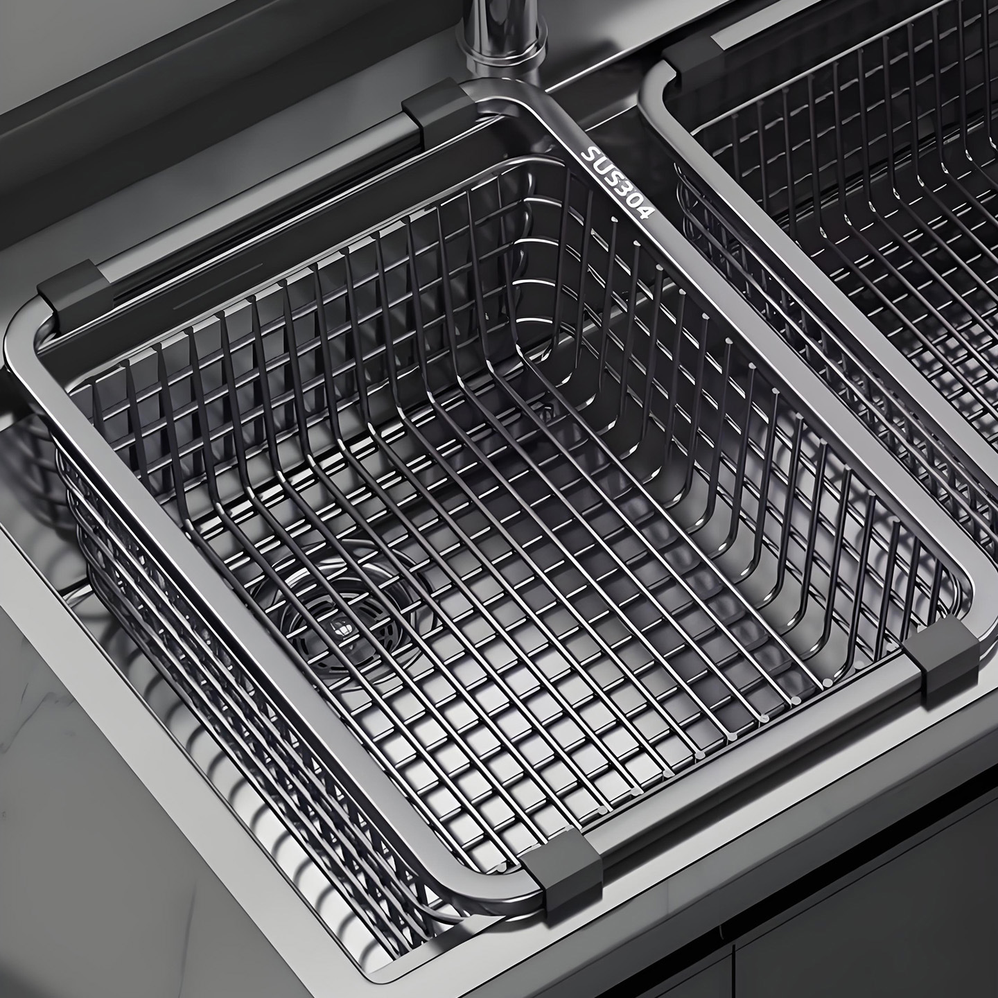 304 stainless steel draining basket, kitchen sink, vegetable washing basin, draining rack, dishwashing sink, storage rack, new water filter and organizer