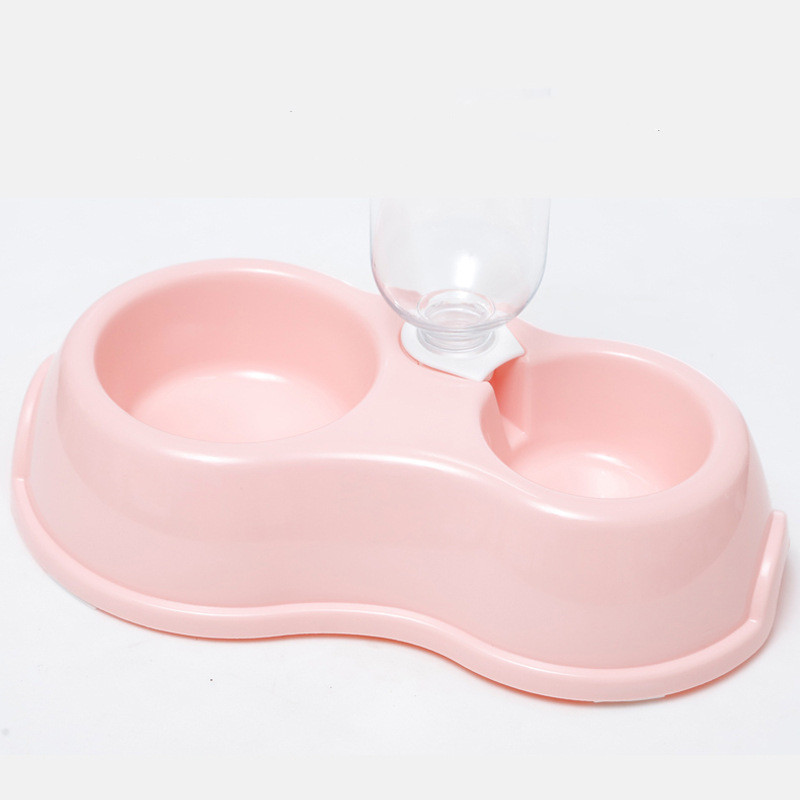 Thin INS with drinking water bottle round plastic pet double bowl to…