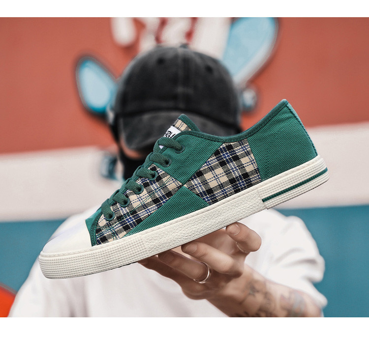 European canvas shoes men's low-top summer breathable 2023 new light luxury casual shoes trendy versatile plaid board shoes_voghion.com