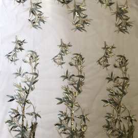 国风清新竹子双色珠绣亮片蕾丝演出服主题童装礼服服装辅料贴花