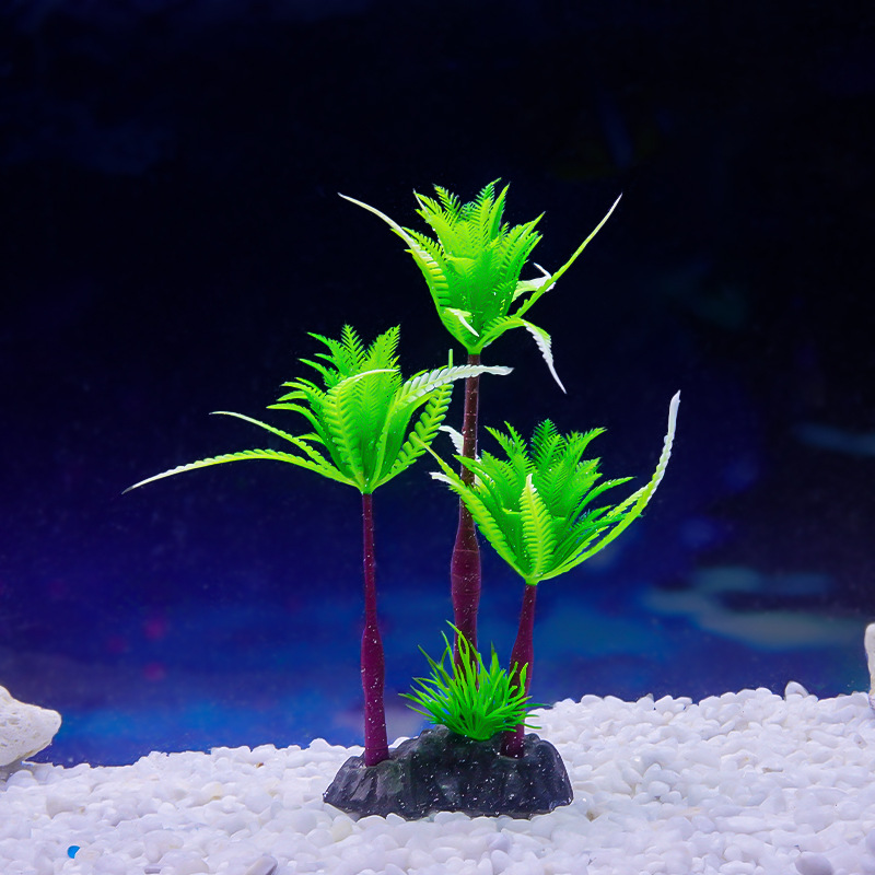Adornos de acuario decoración pequeña estilo marino simulación decoración de cocoteros pecera paisajismo hierba de agua falsa cocoteros