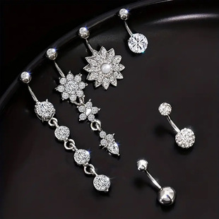 Amazon Wish New Cross-Border Product Opal Diamond-Studded 6Pcs Belly Button Piercing Set Body Piercing Jewelry
