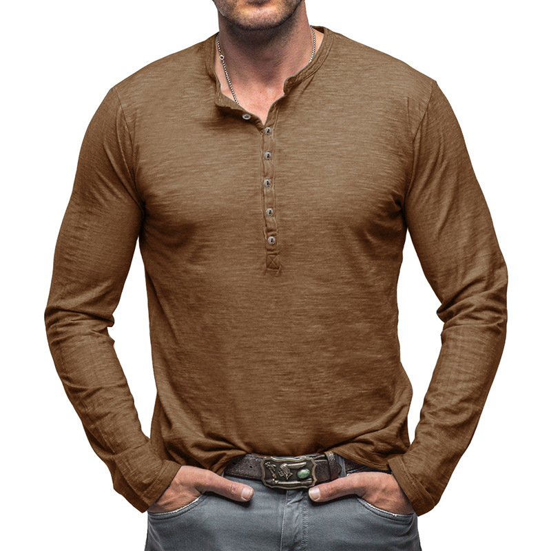2024 otoño e invierno hombres transfronterizos comercio exterior hombres camiseta de manga larga al aire libre hombres hombres europeos y estadounidenses camisa Henry blusa de algodón flk
