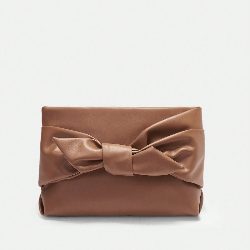 Women's Medium Pu Leather Solid Color Bow Knot Elegant Vintage Style Zipper Clutch Bag display picture 5