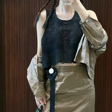 【现货】清新百搭短款单排扣蕾丝马甲女  202487