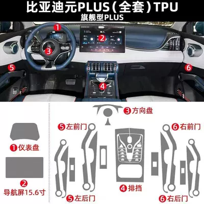 Car interior film, Yuan Plus interior film, center - 22-24-models-complete-set-of-soft-film-navigation-156inch