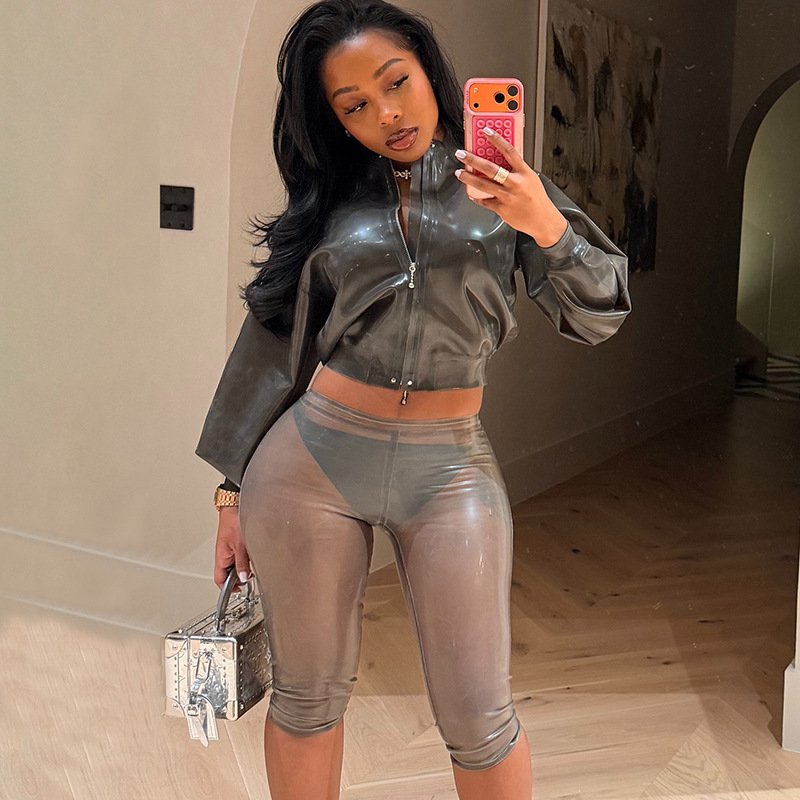 Q25Pt431 Amazon Style European and American Women's Clothing Cross-Border Fashion Sexy Tight-Fitting Elastic See-Through Pants Wholesale