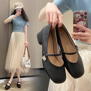 Foreign trade wholesale thick heel with Mary Jane shoes shallow mouth shoes comfortable Joker small leather shoes 2025 spring and summer women's shoes