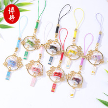 陶瓷招财猫花环挂件精致可爱猫猫车内挂饰钥匙扣饰品金属质手机链