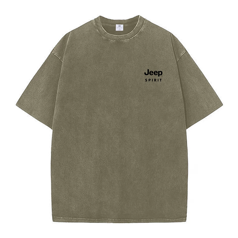 JEEP SPIRIT футболка с короткими рукавами, мужская новая свободная рубашка с круглым вырезом большого размера, мужская майка с половиной рукавов 1303