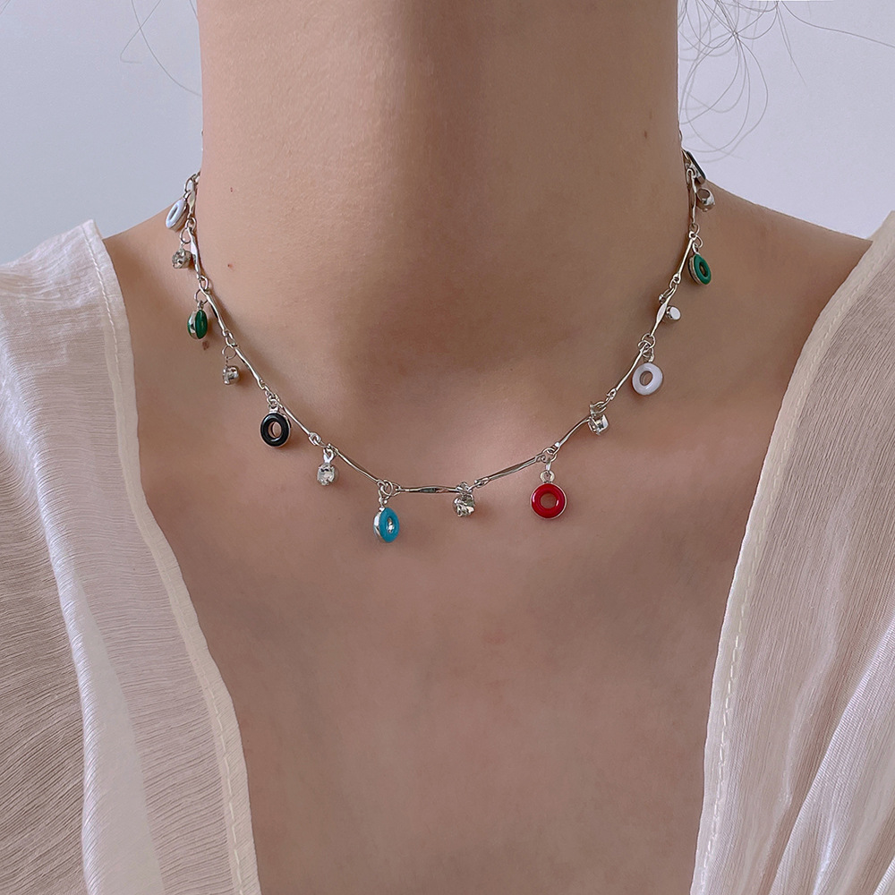 1 Piece Fashion Donuts Metal Enamel Inlay Rhinestones Womenu0027S Necklace