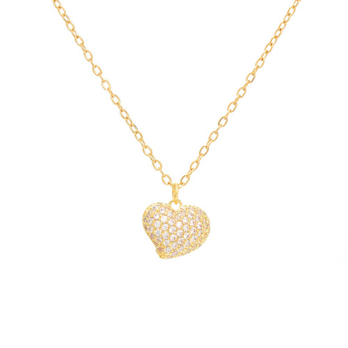 Korean style fashion love necklace for women with micro-inlaid peach heart collarbone chain simple and versatile heart shape women wholesale jewelry