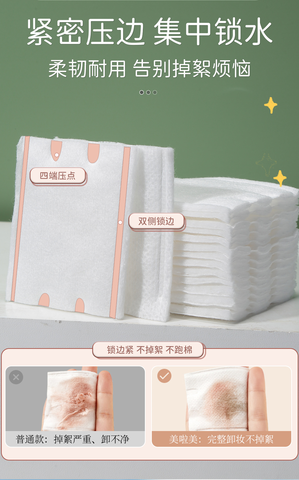 Meilamei Thick Sandwich Makeup Pads 222 pieces Double-sided Double-effect wet Compress Makeup Remover pads MLM-A502 Application Scenario
