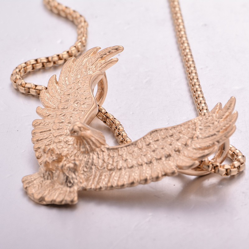 New Pendant Men's Jewelry Wings Blue Titanium Steel Crow Core Punk Rock Necklace_voghion.com