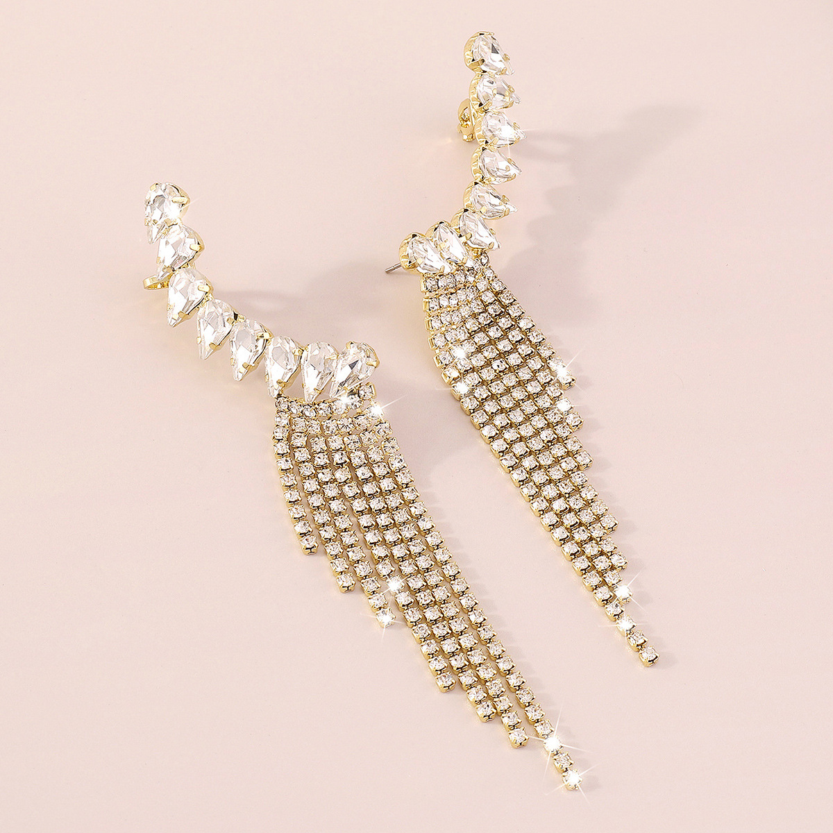 20g Weight Rhinestones Inlay Material Earrings Classification Alloy Material Geometric Pattern Women'S Gender Fashion Style Gold, Silver Color Fashion Geometric Alloy Rhinestones Drop Earrings 8