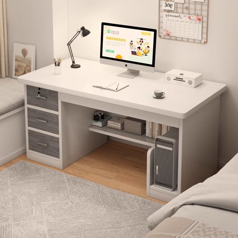 Solid Wood Computer Desk Desktop Simple Office Desk with Drawer Desk Home Student Writing Desk White Light Luxury Table