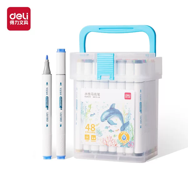 Deli Hm199 Dual-Tip Water-Based Marker Pen, Triangular Barrel Colored Pen for Students, Washable Drawing Pen, Watercolor Pen