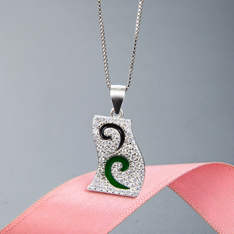 Accesorios transfronterizos de Amazon 925 collares de plata esterlina de lujo ligero de lujo de alta calidad cadena de clavícula goteando aceite colgante de geometría de perforación completa