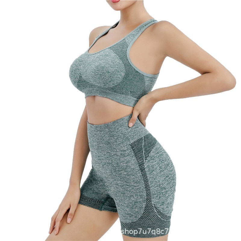 Comercio exterior transfronterizo chaleco deportivo de acondicionamiento de mujer cintura alta caderas belleza mel桃 hips yoga set deportivo