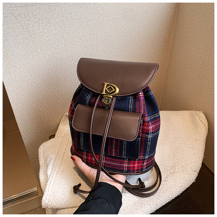 2023 New Woolen Maillard Retro Style Double Shoulder Small Package Women's Bag Single Shoulder Bag Cross Shoulder Handheld Contrast Color Bucket_voghion.com