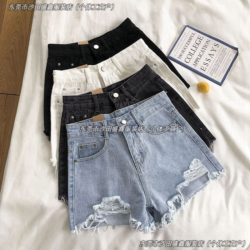 Ripped Denim Shorts for Women 2026 Summer New High-Waisted Loose Slimming Korean Style Wide-Leg Versatile Frayed Hot Pants Trendy